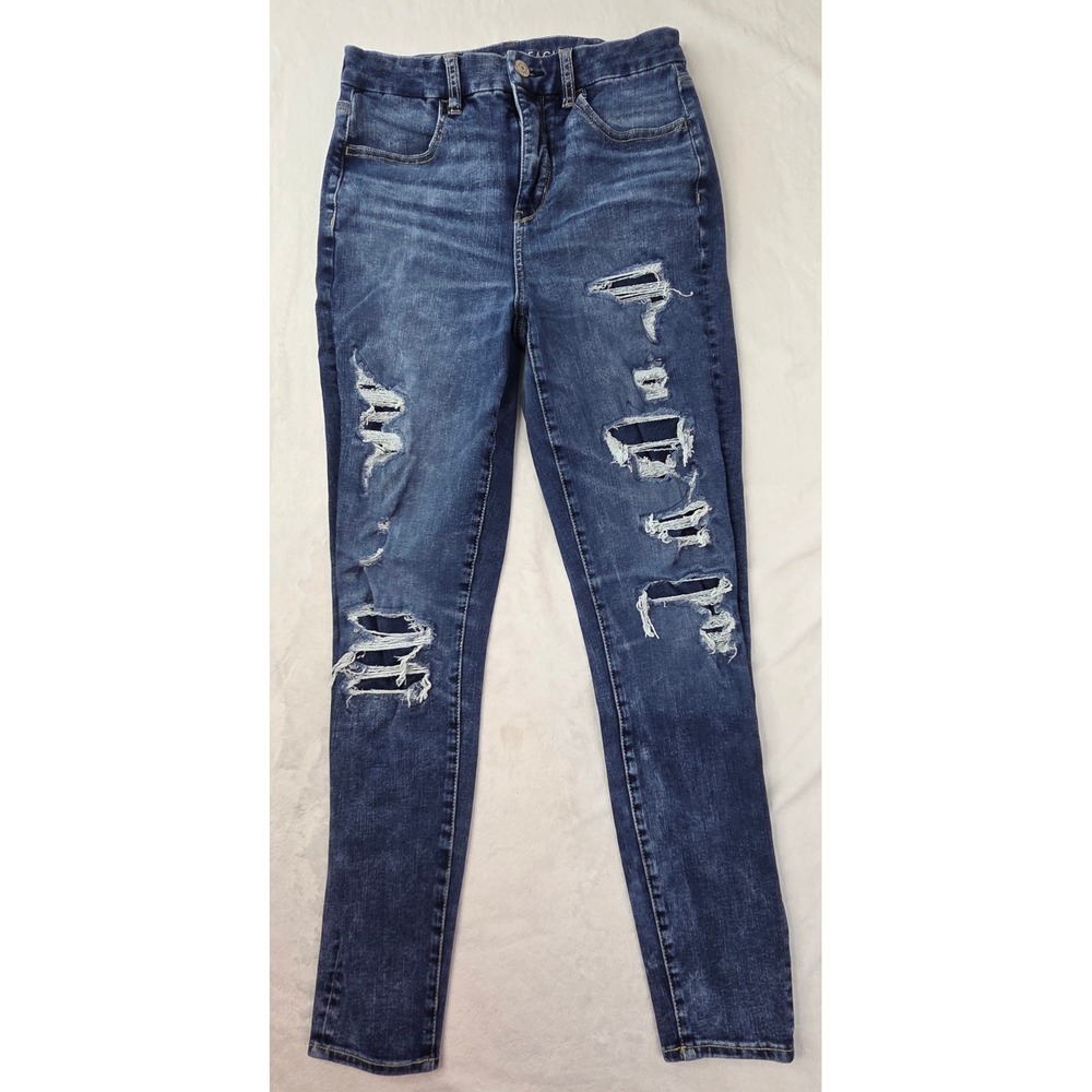 American Eagle Skinny Jeans Women 4 Blue Distressed The Dream Jean Excellent